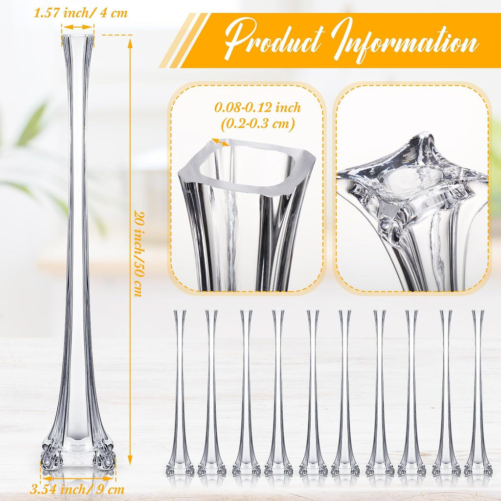 Inbagi 16 pcs Eiffel Tower Vase Bulk for Centerpieces 20 Inch Clear Tall Skinny Vases Long Glass Flower Stand Floral Container for Wedding Flower Arrangement Living Room Home Table Decorations