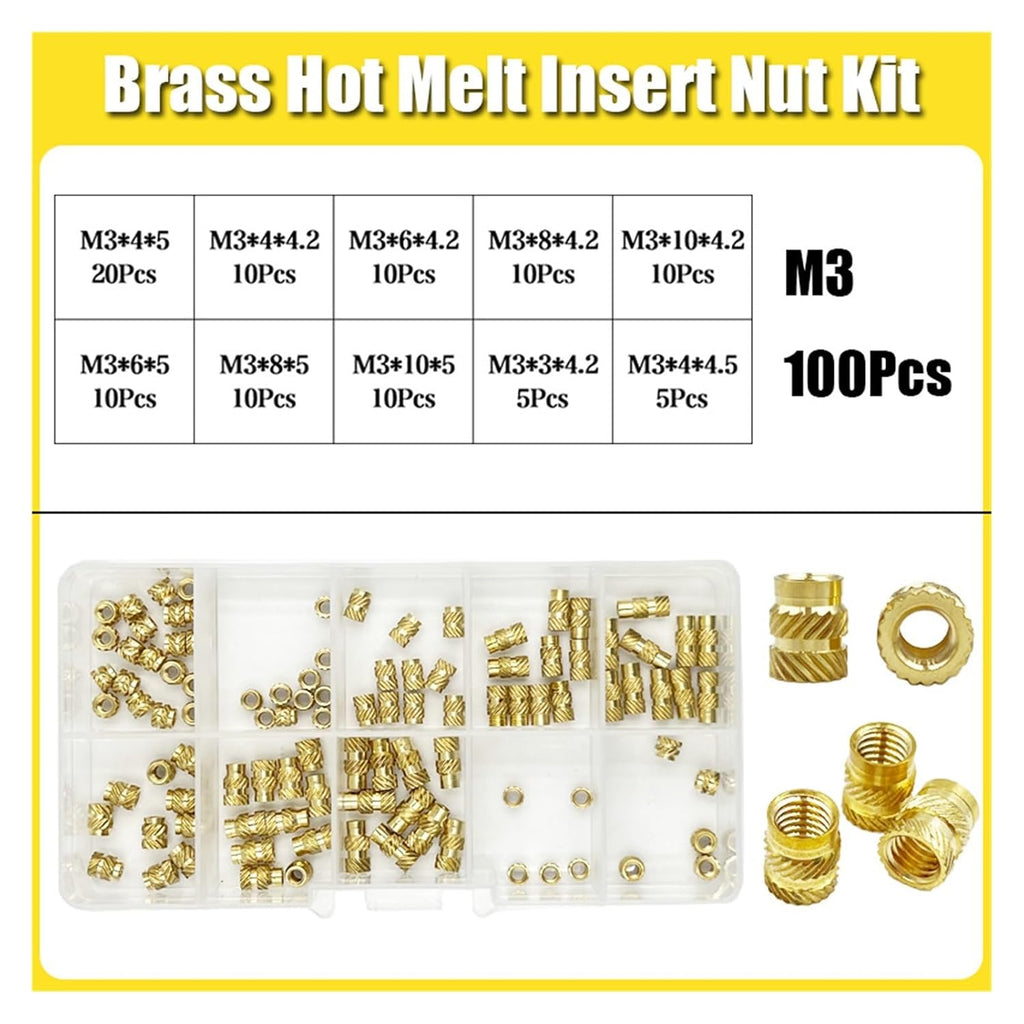 Brass Metric Knurled Nuts，Heat-Set Threaded Insert Brass Threaded Insert Nut Kit M2 M2.5 M3 M4 M5 M6 M8 Hot Melt Heat Knurled Embed Injection Copper Insertnut(1400pcs M2 m4)