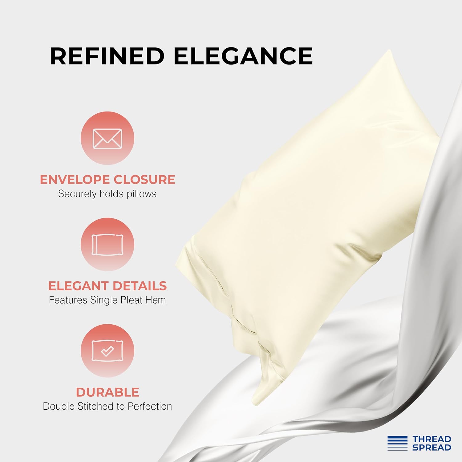 THREAD SPREAD 100% Egyptian Cotton Queen Sheets Set - 1200 Series Plush Collection Luxury Egyptian Cotton Sheets Queen Size Deep Pocket (4 PC, Ivory), Soft, Cooling, Sateen Weave Sheet Set