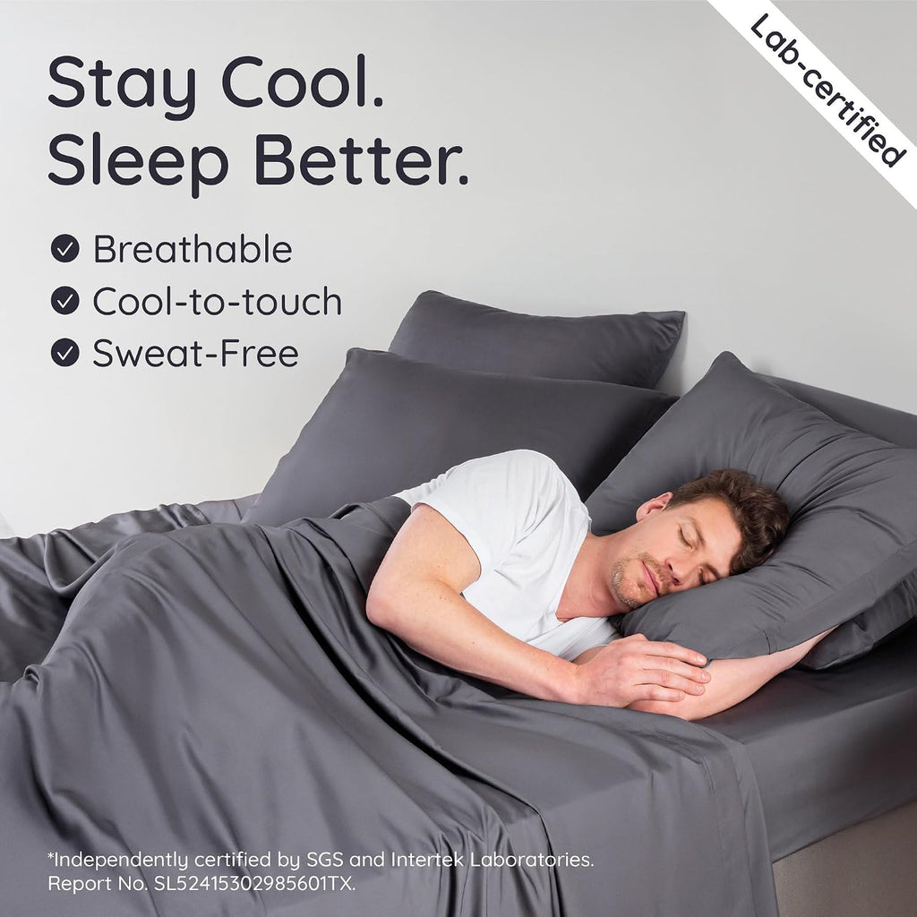 Bambaw California King Cooling Sheets Set 4pcs – 100% Viscose Derived from Bamboo Sheets Extra Deep Pockets, Soft & Breathable Bedding Set, Fits Up to 16'' with Elastic Corner Straps (Charcoal)