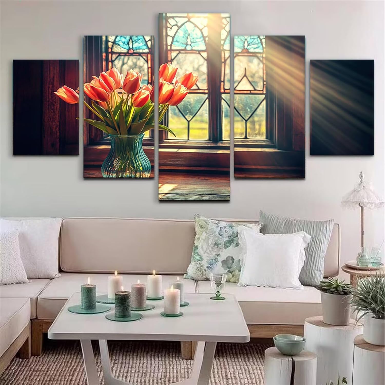 Tulip Diamond Art 5 Piece Diamond Painting Vase 5D DIY Full Round Drill Dimond Art Paintings Rhinestones Crafts for Adults Gem Painting for Home Decor, Large Artwork for Wall 60 x 120 Inch, Model429