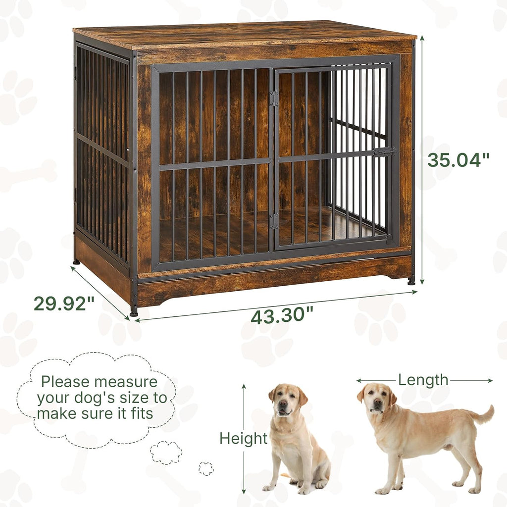 Yafylly 42 in Dog Crate, XL Dog Crate Furniture with 3 Doors, Wooden Dog Furniture Crate for Medium Dogs Large Breed, Heavy Duty Dogs Kennel End Table, Multiple Units Can be Combined or Stacked