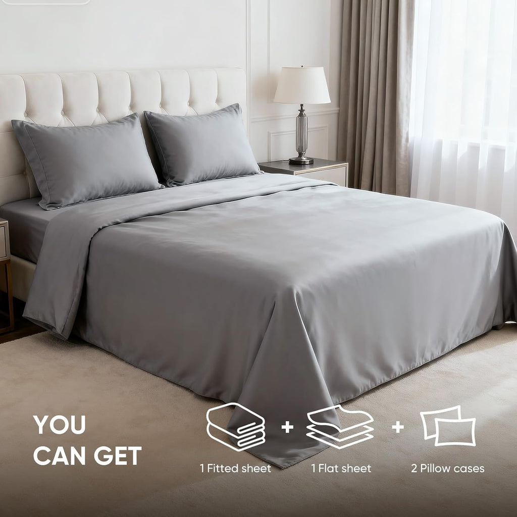 TWK 1200 Thread Count 100% Egyptian Cotton Sheets Bed Set,Thickness,Long-Lasting Durability,Resists Pilling,Deep Pocket Up to 18',with a Laundry Bag (Gray, Queen)