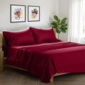 XOOX Linen 100% Egyptian Cotton Sheets California King Size - 1500 Thread Count Cal King Sheet Set Egyptian Cotton, 4 PC Luxury Bedsheet (Burgundy), Soft, Cooling, 17' Deep Pocket Bedsheet Set