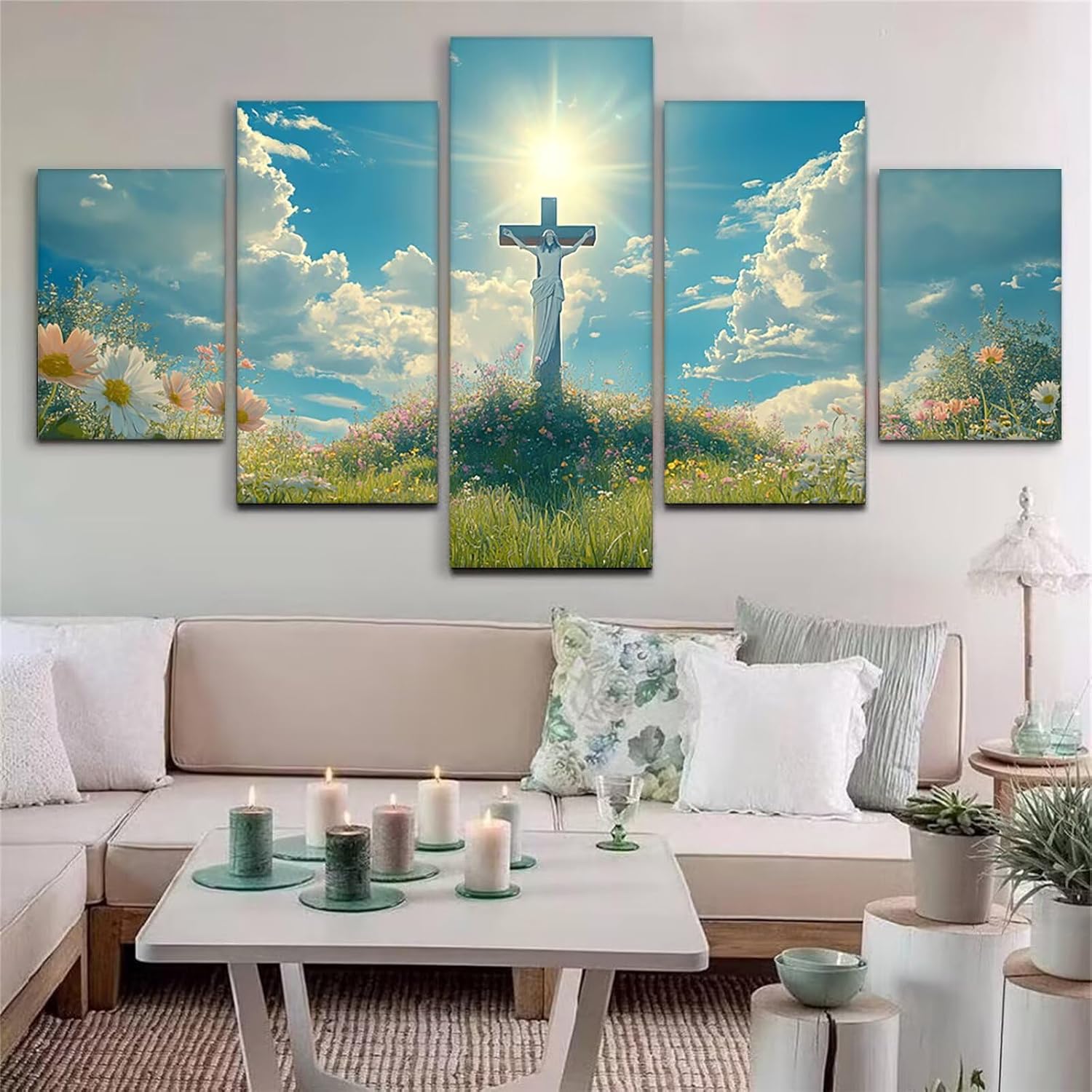 Cross Diamond Art 5 Piece Diamond Painting Landscape 5D DIY Full Square Drill Dimond Art Paintings Crystal Crafts for Adults Gem Painting for Home Decor, Large Artwork for Wall 36 x 70 Inch, Model480