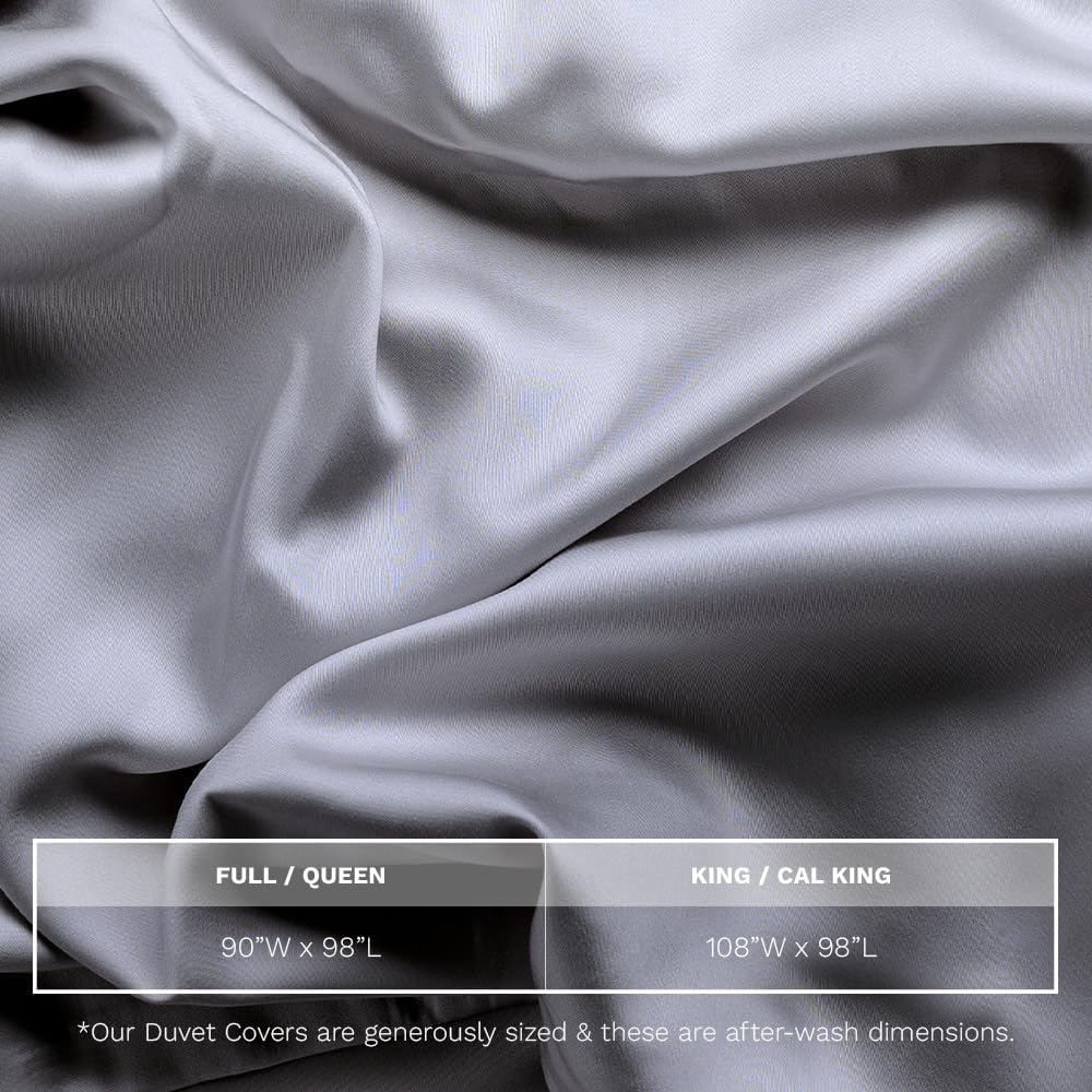 LUXOME Luxury Duvet Cover | Oversized Fit | 100% Viscose from Bamboo | Silky Soft Feel | Thermal-Regulating | 2X Cover Ties | Full/Queen - 90'x98' | Stone