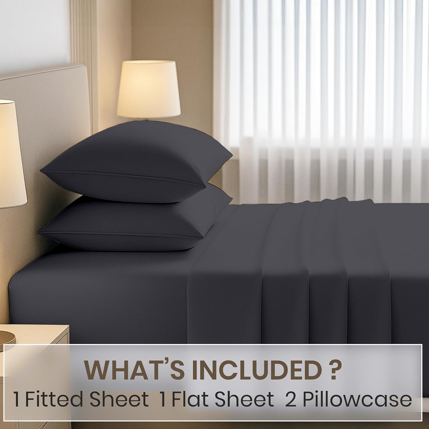 Kotton Culture 4 Pc Alaskan King Sheet Set - 100% Egyptian Cotton Premium Hotel Luxury Bedding - Sateen Weave Soft Cooling Durable Bedsheet - 16' Deep Pocket Sheets - Dark Grey