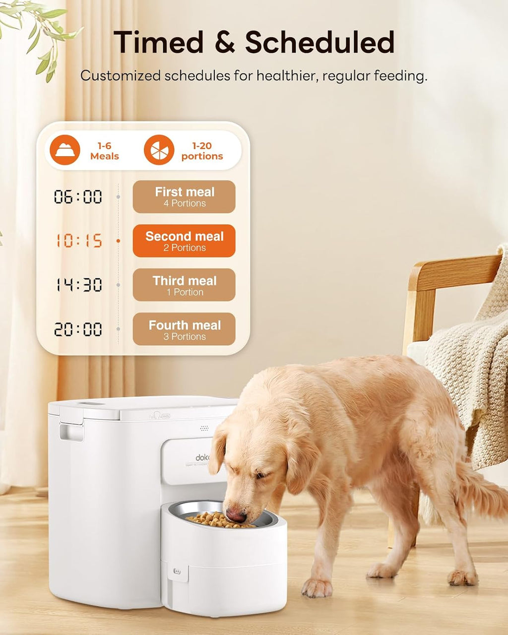 Automatic Dog Feeder for Large Breed, 15L/ 63Cups Vacuum-Sealed Airtight 100% Fresh Timed Home Auto Pet Feeder, Anti-Clog Pet Food Dispenser, 2-22mm Kibble, Voice Record, Dual Power, Stainless Steel