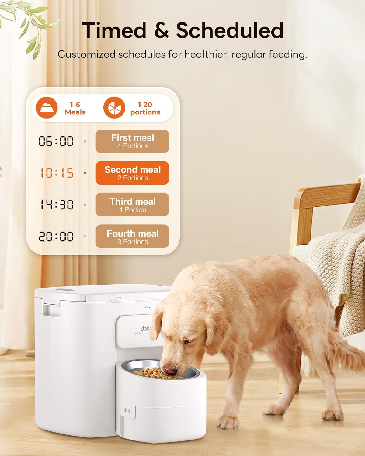 Automatic Dog Feeder for Large Breed, 15L/ 63Cups Vacuum-Sealed Airtight 100% Fresh Timed Home Auto Pet Feeder, Anti-Clog Pet Food Dispenser, 2-22mm Kibble, Voice Record, Dual Power, Stainless Steel