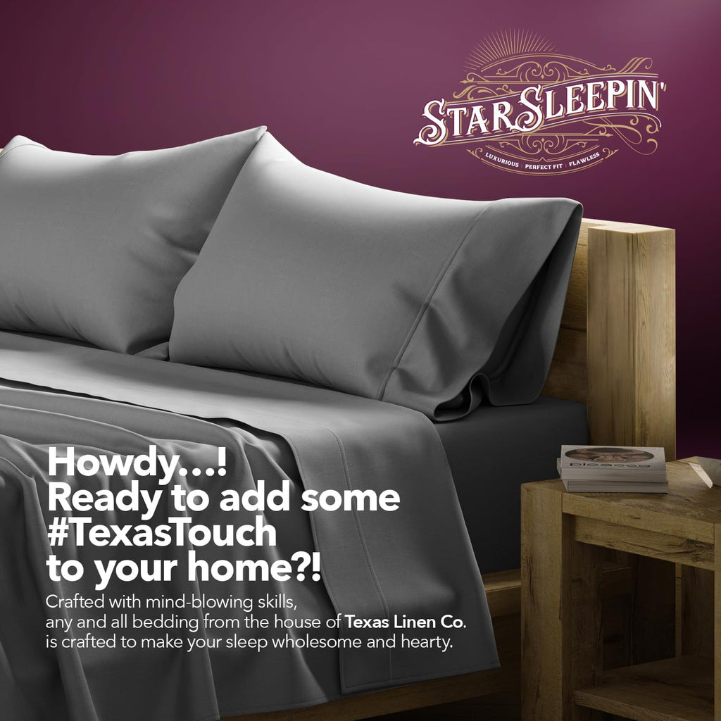 TEXAS LINEN CO. 100% Egyptian Cotton Queen Sheets Set - Luxury 1200 Series Star Sleepin' Collection Egyptian Cotton Sheets Queen Size (4 PC, Dark Grey), 17' Deep Pocket, Sateen Hotel Bedding Set