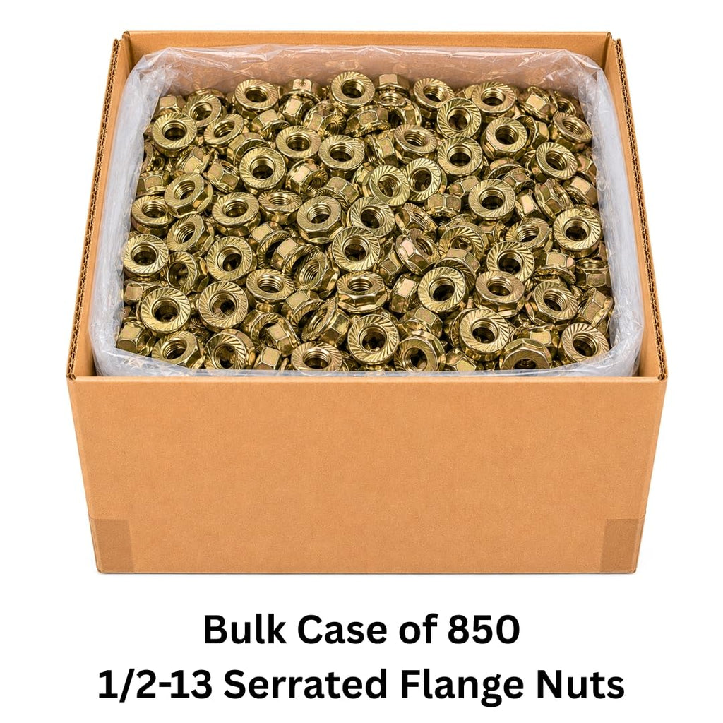1/2-13 Serrated Flange Nuts (850 Case) – Grade 8 Mechanical Locking Nuts Coarse Thread for Vibration & Shock Where Nylon Can't Be Used SAE J995 0.5'