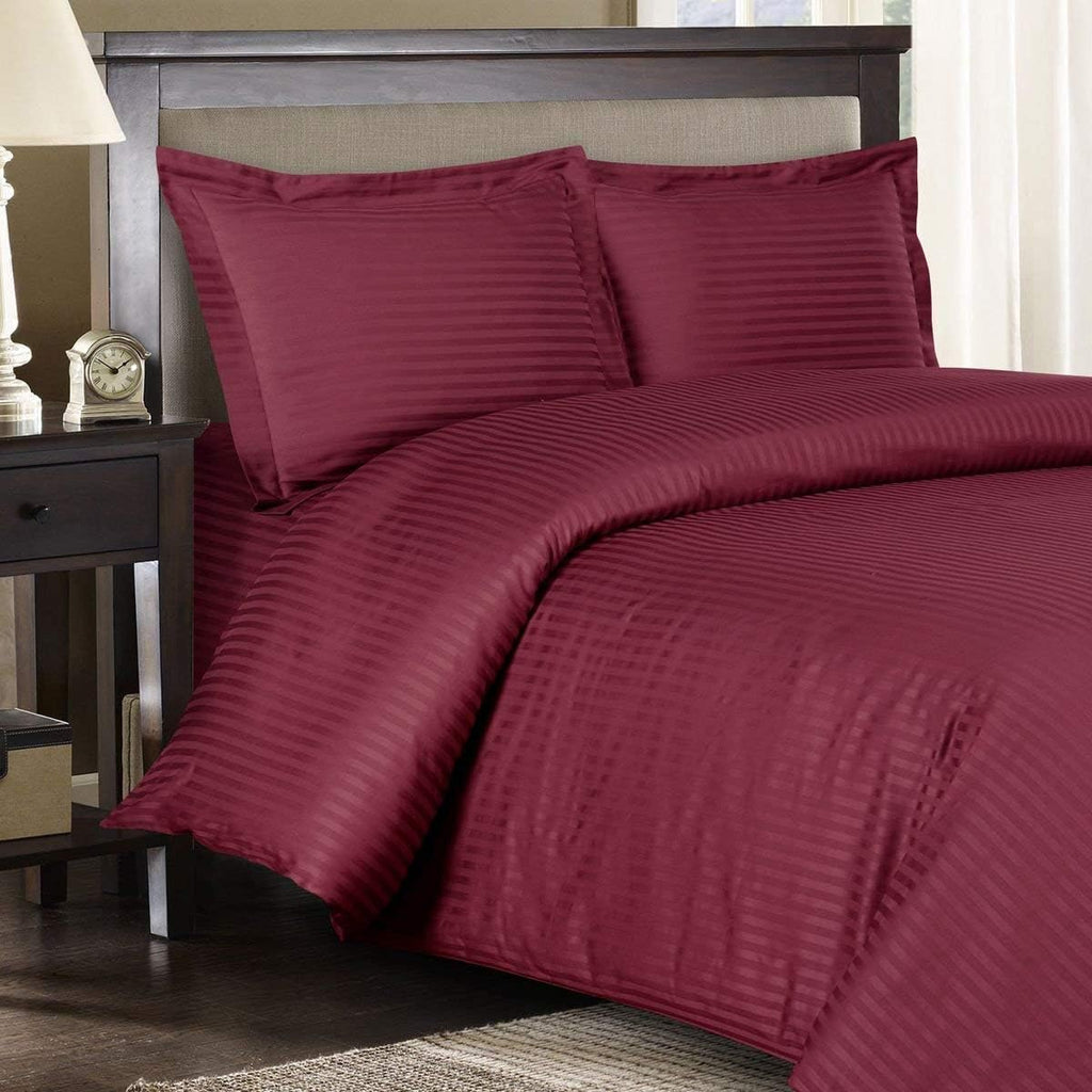 Royal Hotel Bedding Queen Size Bed in a Bag 8 Piece Set, 600 Thread Count 100% Cotton Sheets, Down Comforter, Striped Burgundy, Duvet Cover Bedding Set