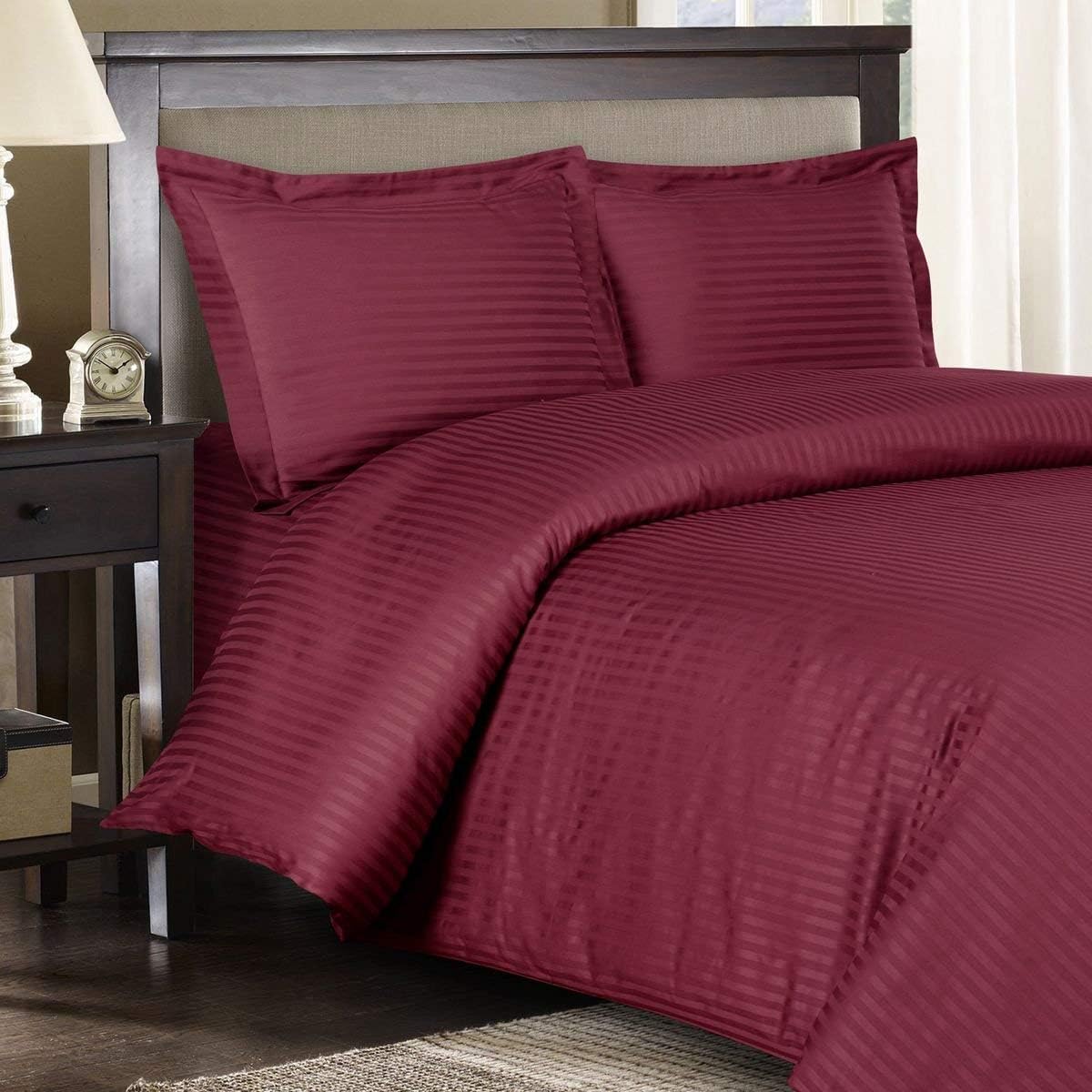 Royal Hotel Bedding Queen Size Bed in a Bag 8 Piece Set, 600 Thread Count 100% Cotton Sheets, Down Comforter, Striped Burgundy, Duvet Cover Bedding Set