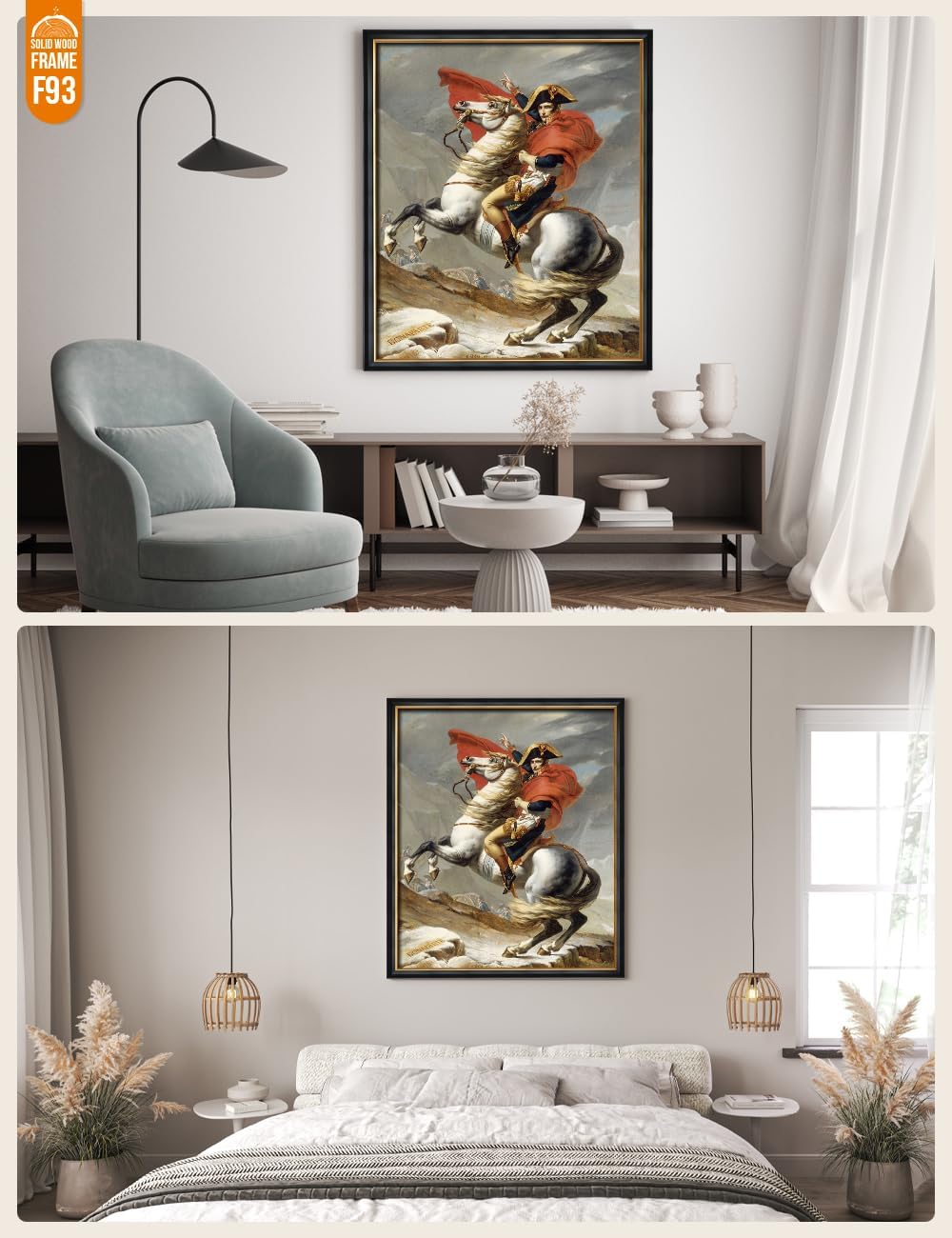 DECORARTS - Napoleon Crossing The Alps by Jacques Louis David Art Reproduction. Oversize Solid Wooden Frame Matching with Giclee Prints Canvas Wall Art. Total Size: W 35' x H 43'