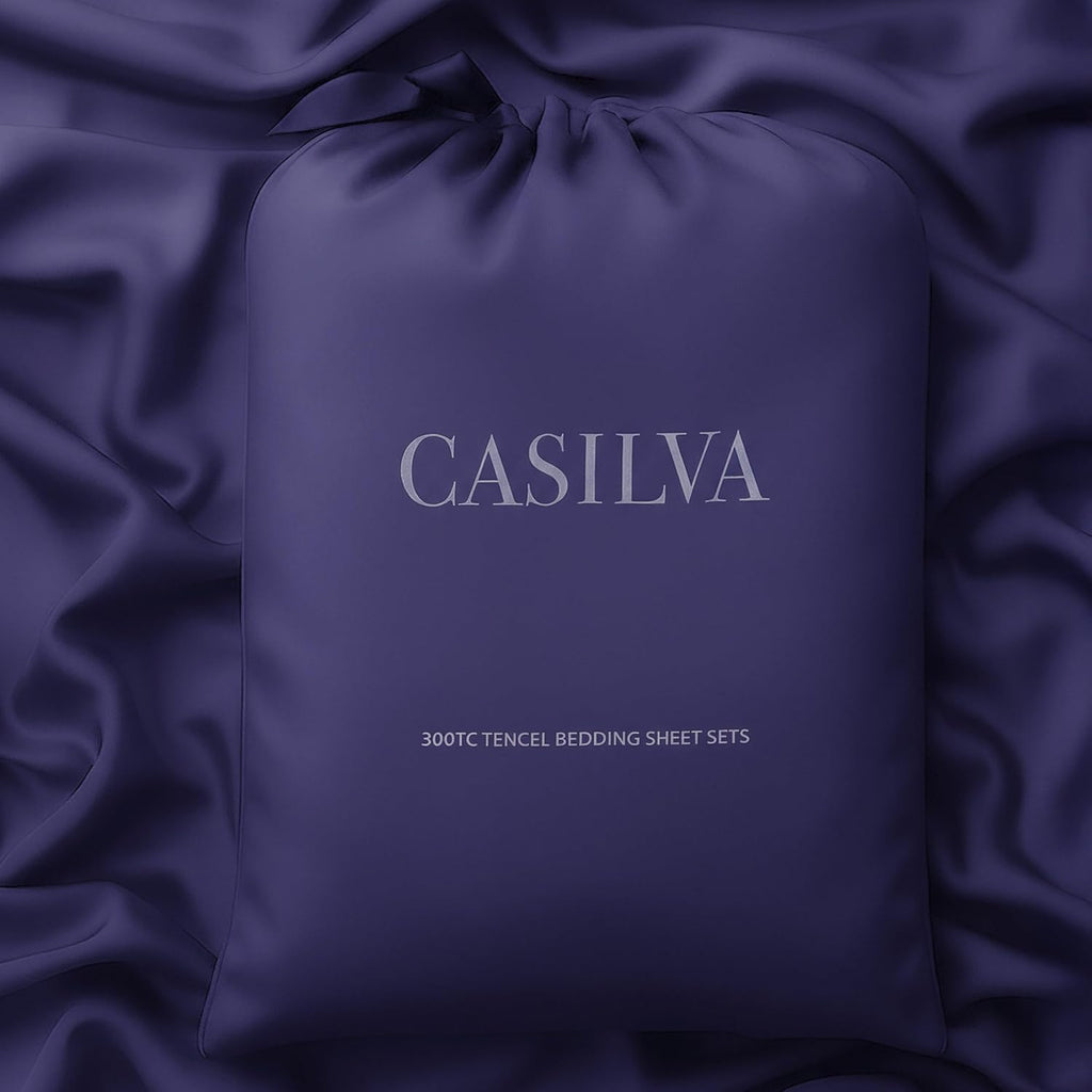 CASILVA Eucalyptus Sheets - Infused with Silver for Anti-Odor, Softer Than Silk Fibers, More Cooling Than Cotton - Perfect for Hot Sleepers & Sensitive Skin - 100% Tencel Lyocell - Queen Sheet Set