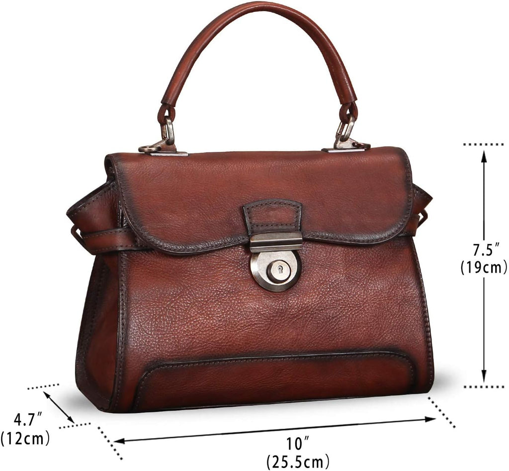Genuine Leather Purses and Handbags for Women Vintage Real Leather Shoulder Bag Crossbody Purses Satchel Bag with Strap