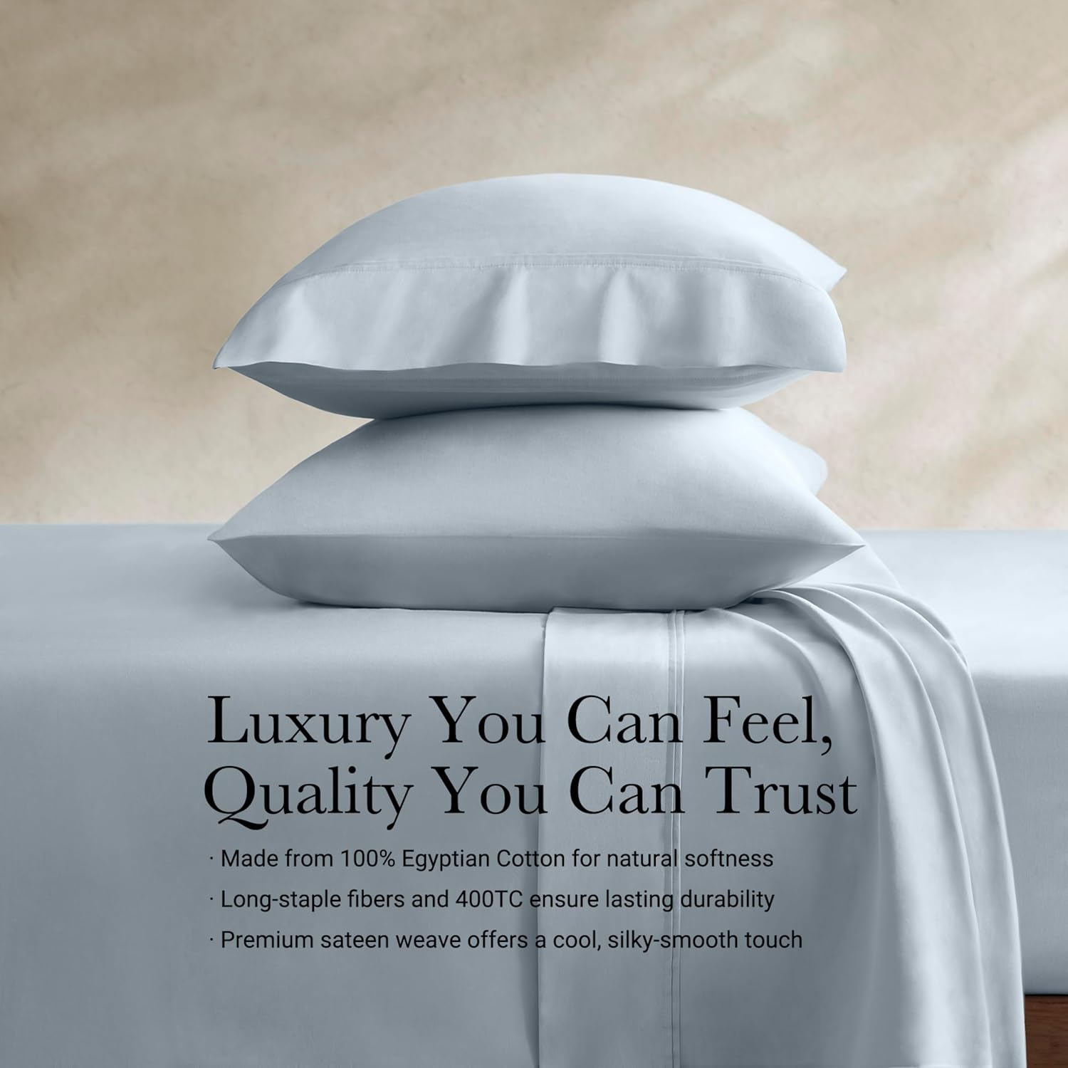 Harbor House Luxury 100% Egyptian Cotton Sheet Set, 400 Thread Count Sateen Weave, Soft & Breathable Bed Sheets with Deep Pocket, 4-Piece Queen Bedding Set, Blue