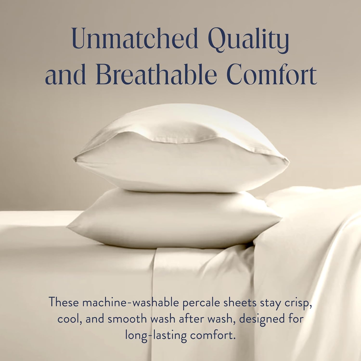 Brooklinen Luxury Percale Sheet Set - 4 Piece 100% Cotton Bed Sheets - 1 Fitted & 1 Flat Sheet, 2 Pillowcases - Cotton Percale Sheets for Hot Sleepers (California King Size, Cream)