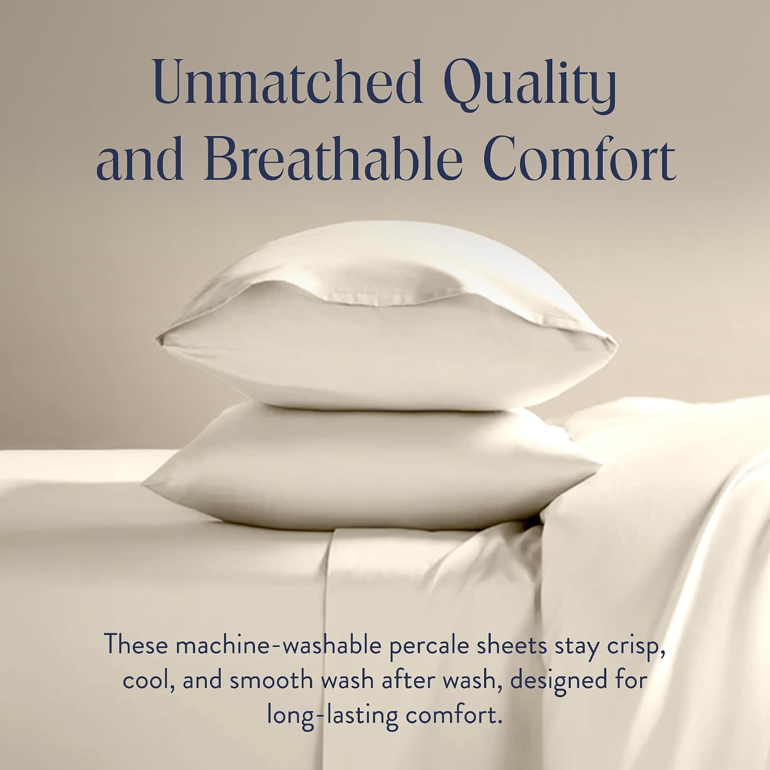 Brooklinen Luxury Percale Sheet Set - 4 Piece 100% Cotton Bed Sheets - 1 Fitted & 1 Flat Sheet, 2 Pillowcases - Cotton Percale Sheets for Hot Sleepers (Full Size, Cream)