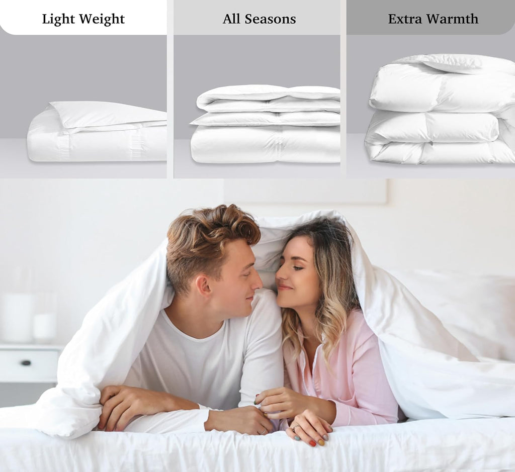 Hotel Grand White Goose Down Fiber Comforter King Size - All Season Hotel Collection Duvet Insert King Medium Warmth Comforter with 1cm Breathable Panel, 106' x 90'