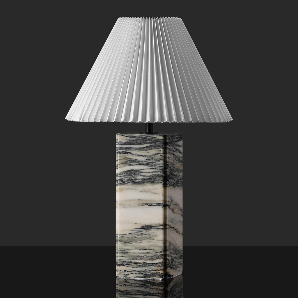 SAFAVIEH Couture Lighting Collection Mackenzie Cream/White Marble Square 25-inch Table Lamp for Bedroom Living Room Home Office Desk Nightstand (LED Bulb Included)