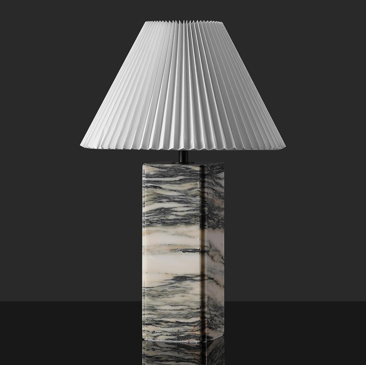 SAFAVIEH Couture Lighting Collection Mackenzie Cream/White Marble Square 25-inch Table Lamp for Bedroom Living Room Home Office Desk Nightstand (LED Bulb Included)
