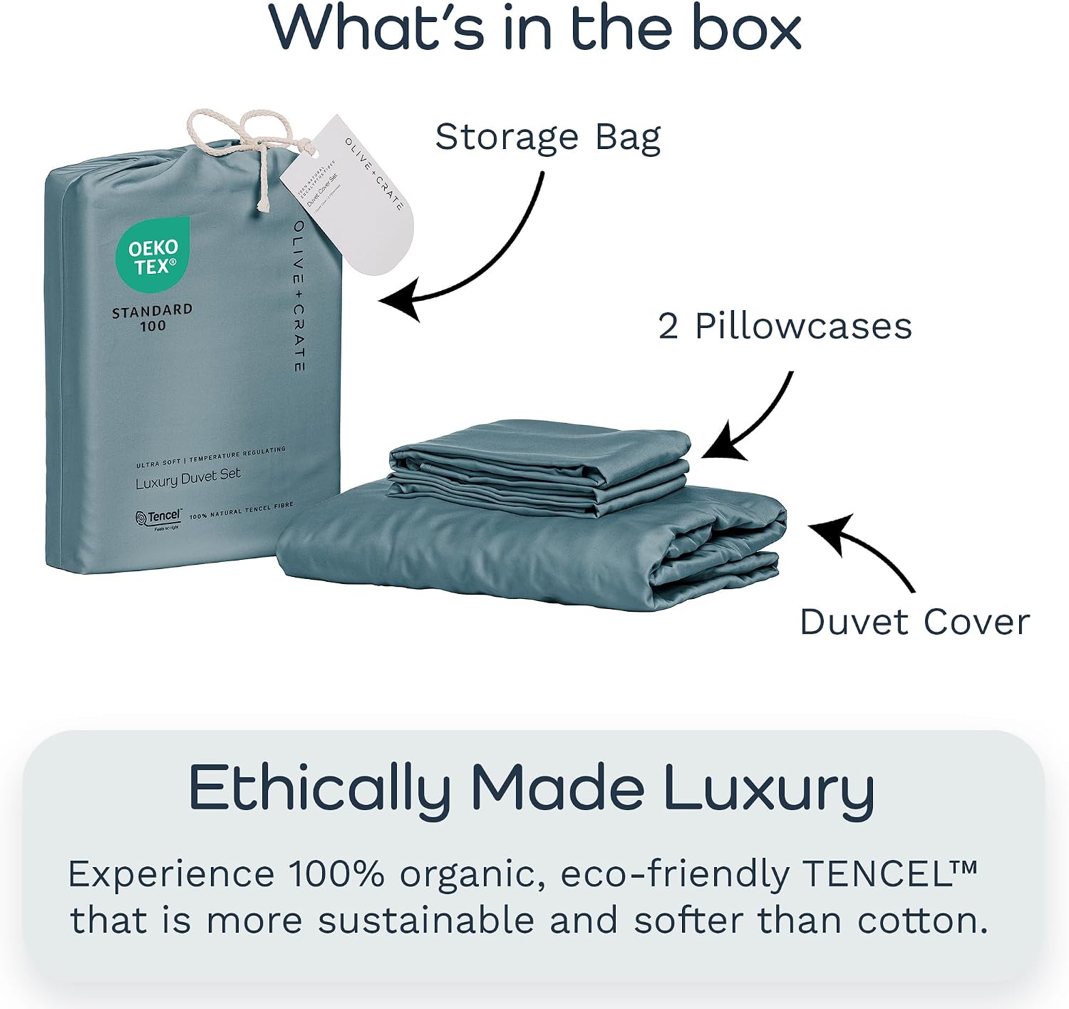 Olive + Crate Queen Size Tencel Duvet Cover Set - Hypoallergenic, Cooling Eucalyptus Duvet Cover for Hot Sleepers with Two Pillowcases - Basalt Blue 3-Piece