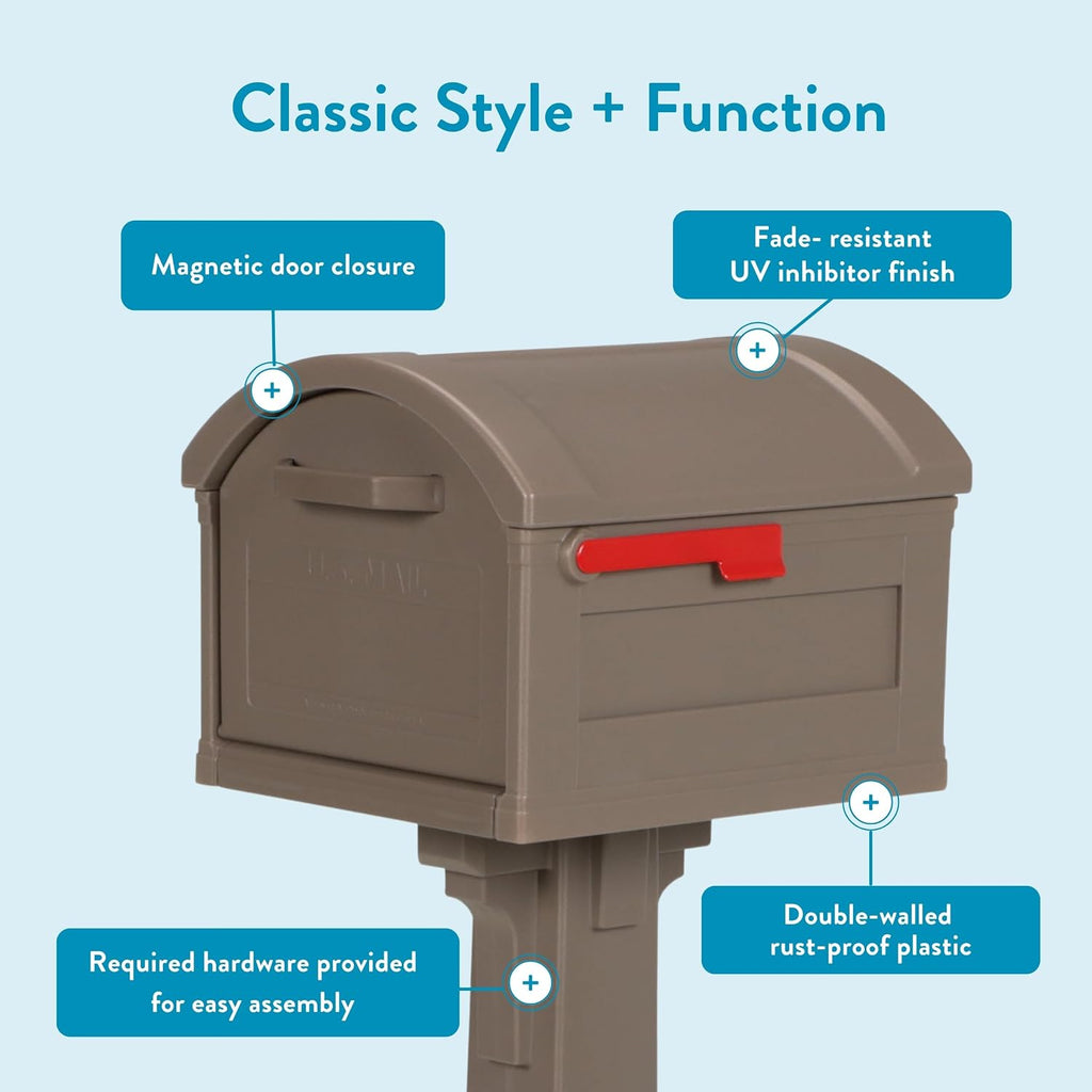 Architectural Mailboxes Grand Haven Plastic Mailbox and Post Kit, GHC40MAM, Mocha, Extra Large Capacity
