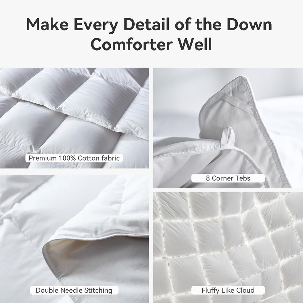 L LOVSOUL Goose Feather Down Fiber Comforter Oversize King Size, 100% Organic Cotton Fabric Duvet Insert,1200TC,750+Fill Power, Hotel Collection, All Season White Bedding Comforters with 8 Tabs