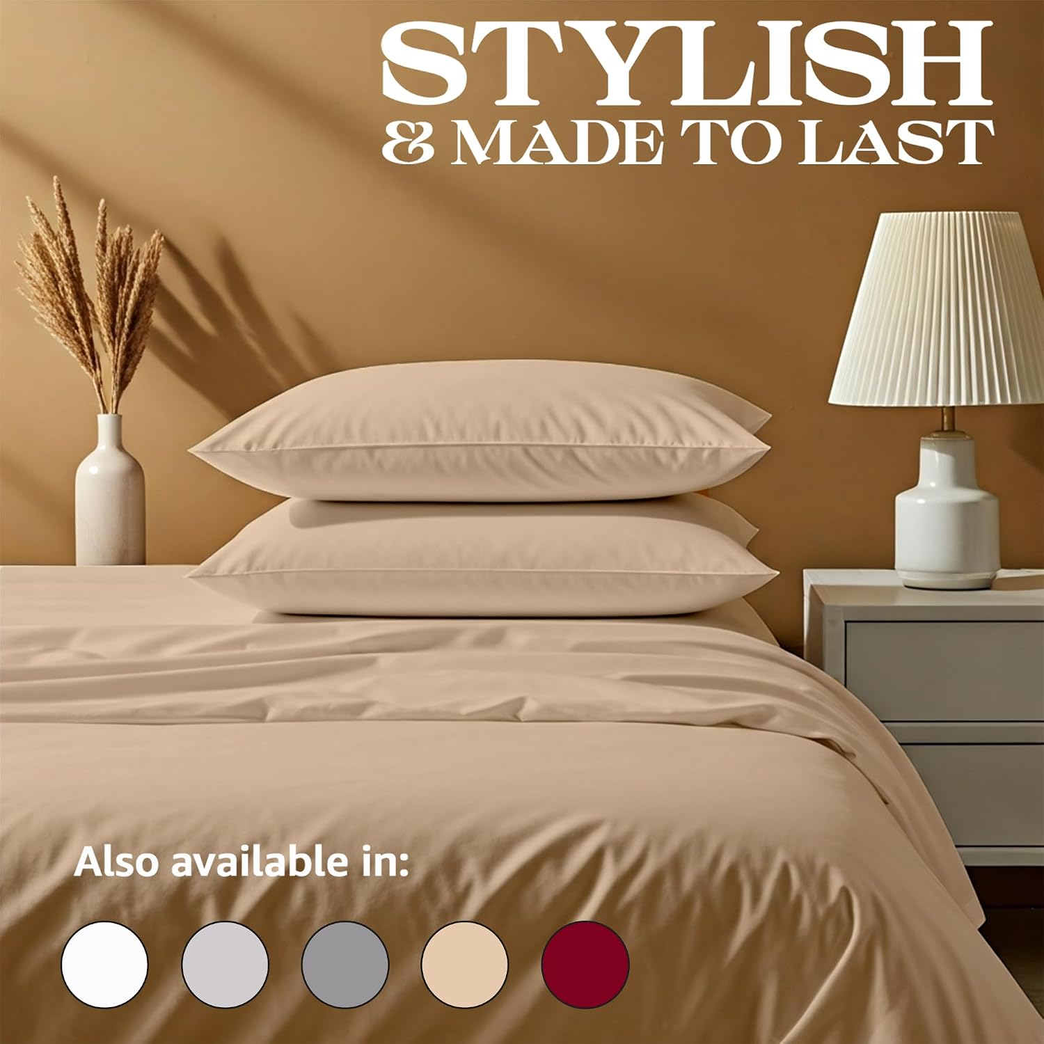 Bluemoon Homes Queen Size 4 Piece Sheet Set - 100% Egyptian Cotton Sheets - 1500 Series - Breathable & Cooling - Hotel Luxury Bedding Set - 16' Deep Pockets, Queen Sheet - Beige
