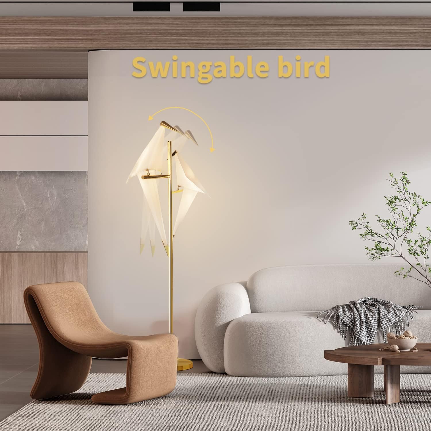68In Modern LED Floor Lamp, Bird Floor Light Gold Metal Fixtures for Living Room Bedroom Dinning Room Office (2 Birds)