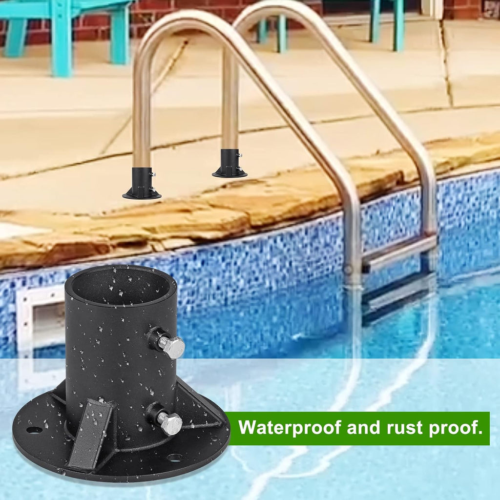 Insaga 2.5' Base Flange, Chain Link Fence Pole Floor Flange, Heavy Solid Fence Post Concrete Mount for Holding The Fence/Mailbox/Flag Round Post (OD 2-3/8''), Bolts/Side Screws are Included, 4Pcs
