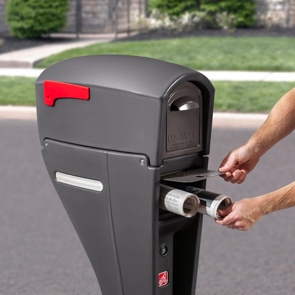 Step2 Mailmaster Streamline Mailbox & Post, Weather Resistant, Large Outdoor Mailboxes, Made of Durable Plastic, Easy to Install, Flag Included, Gray
