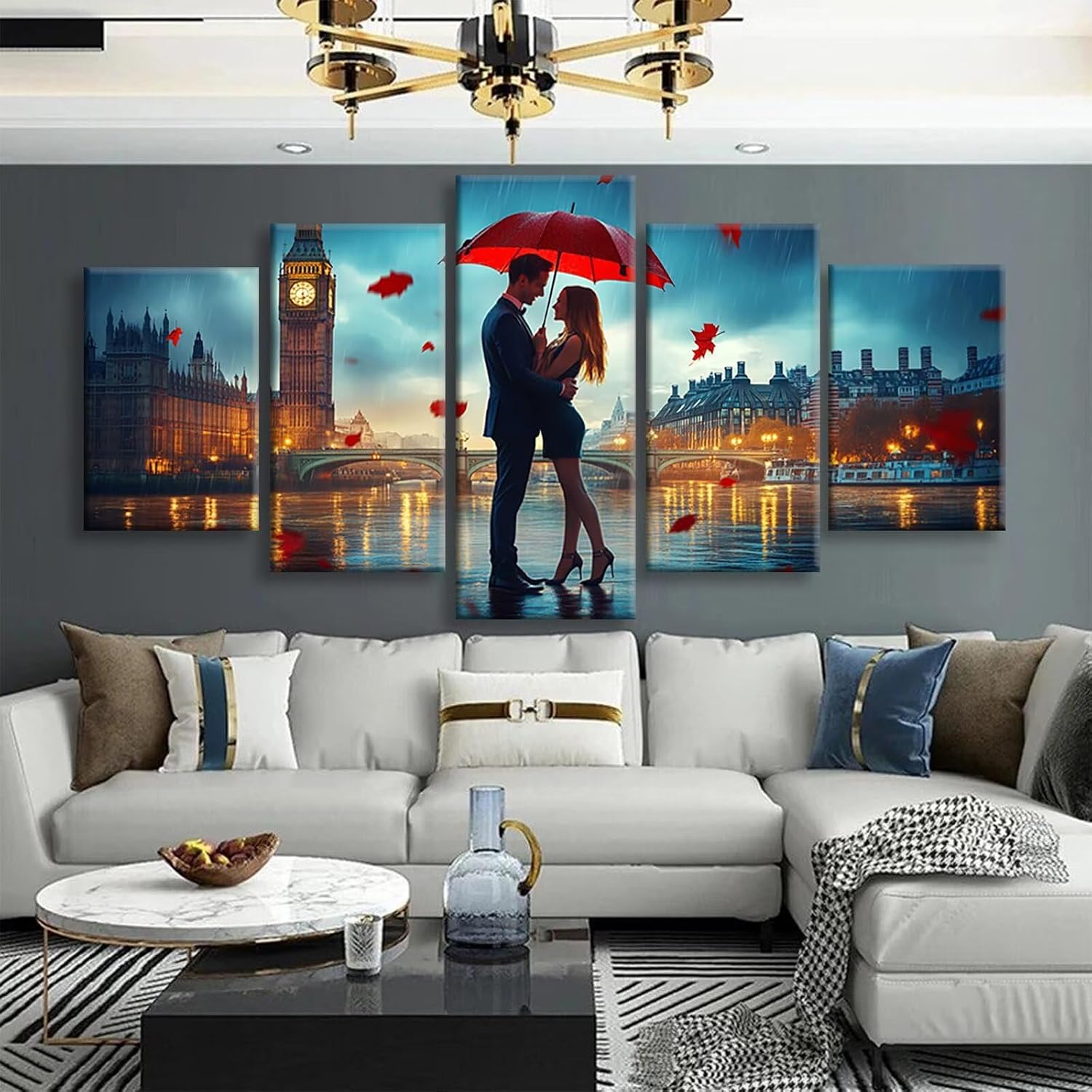 Couples Diamond Art 5 Piece Diamond Painting Landscape 5D DIY Full Round Drill Dimond Art Paintings Crystal Crafts for Adults Gem Painting for Home Decor, Large Artwork for Wall 44 x 90 Inch, Model303