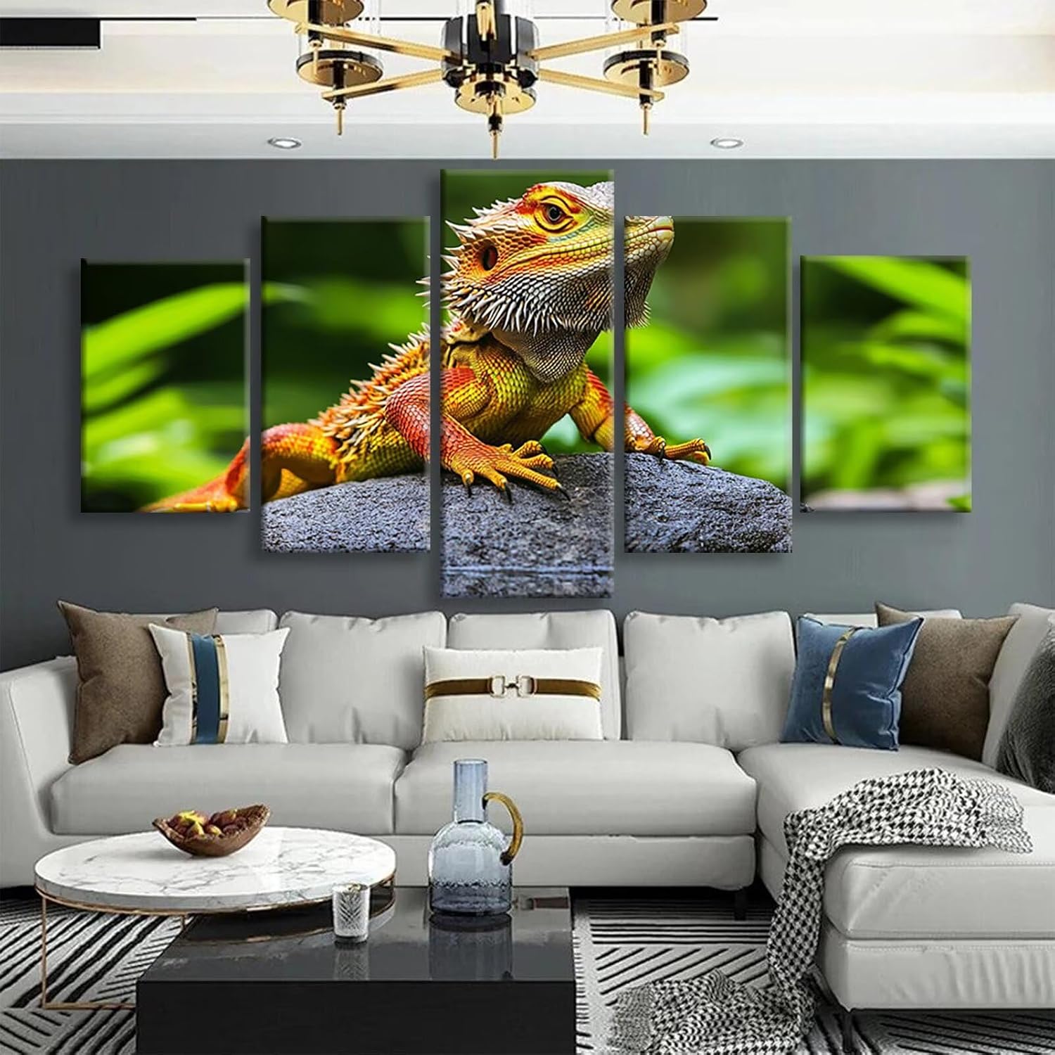 Lizard Diamond Art 5 Piece Diamond Painting Animal 5D DIY Full Round Drill Dimond Art Paintings Rhinestones Crafts for Adults Gem Painting for Home Decor, Large Artwork for Wall 48 x 100 Inch,Model279