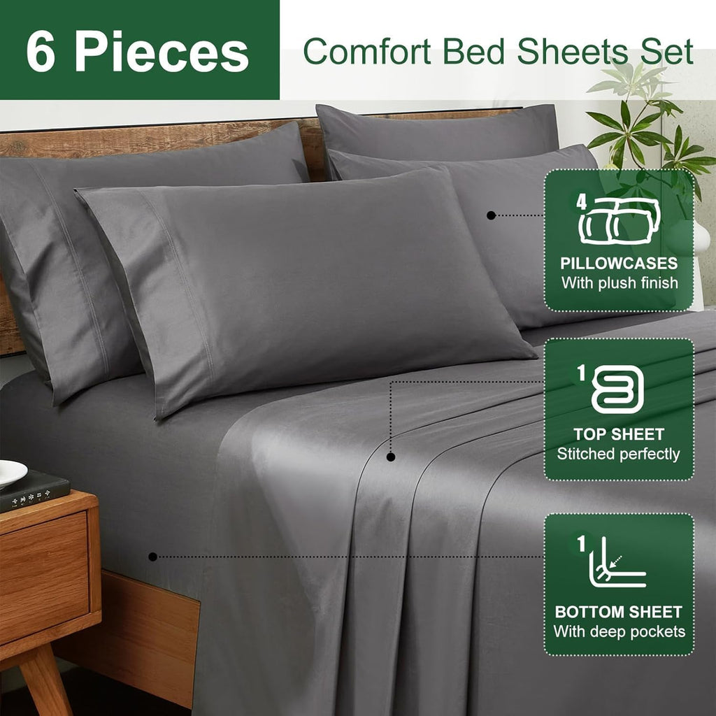 Ivelow 100% Egyptian Cotton Sheets California King Size - 1200 Thread Count 6PC 18' Deep Pocket Cal King Size Bed Sheet Set，Durable Hotel Quality Luxury Soft Breathable Grey Cooling Sheet Sets Bedding