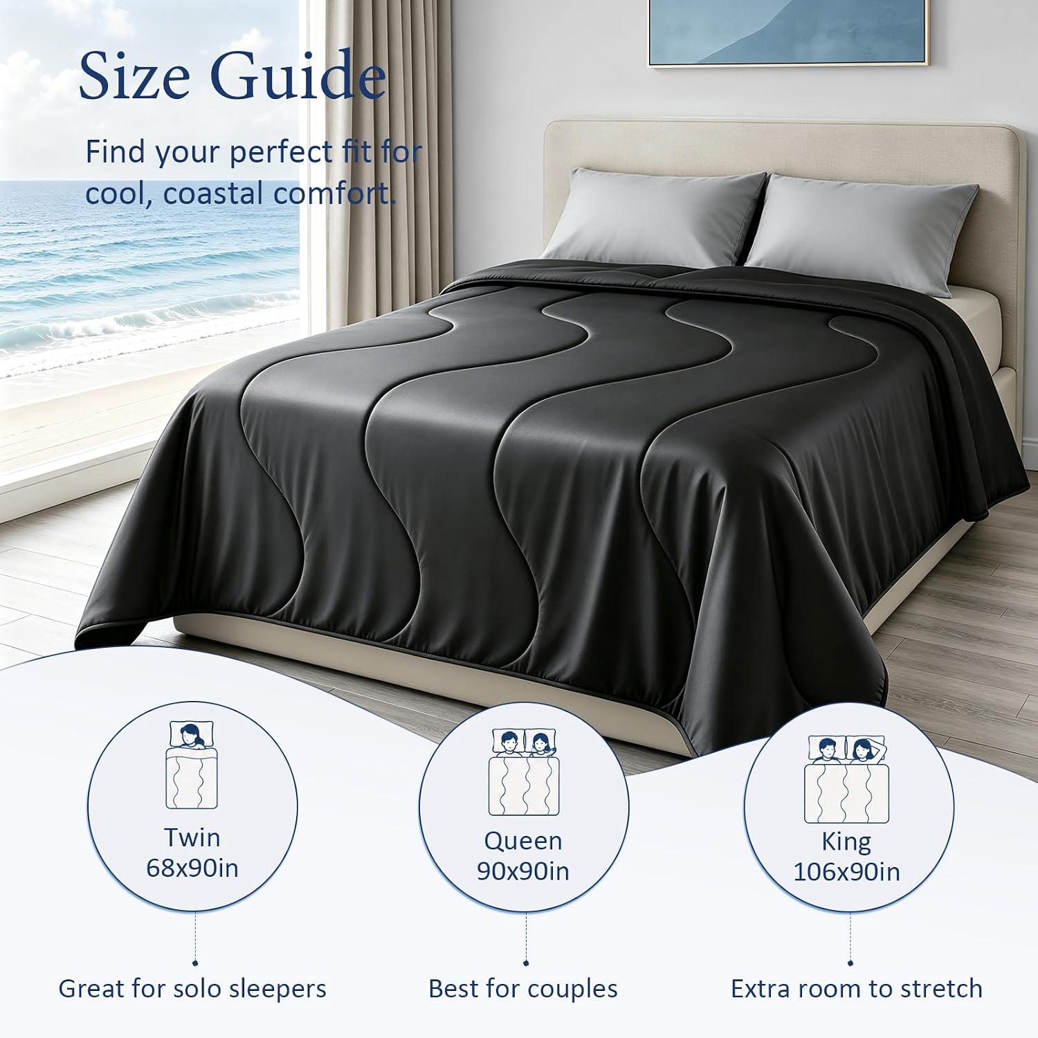 Cooling Blanket Comforter Hot Sleepers Twin/Twin XL Soft Cooling Blanket, Double-Sided Cool Bedding for Night Sweats, All-Season Lightweight Comforter(68 * 90inch, Black)