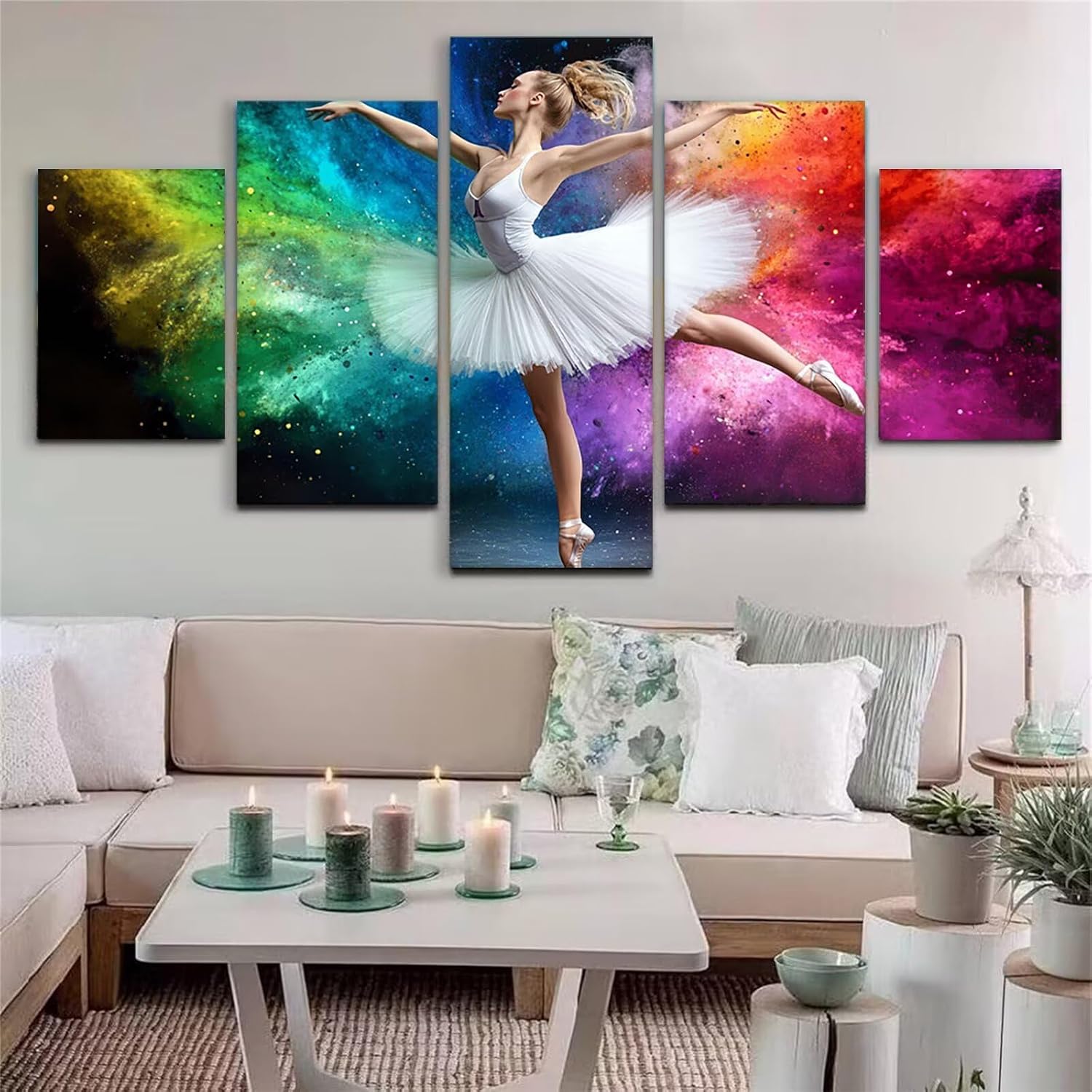 Color Diamond Art 5 Piece Diamond Painting Dancers 5D DIY Full Round Drill Dimond Art Paintings Rhinestones Crafts for Adults Gem Painting for Home Decor, Large Artwork for Wall 40 x 80 Inch, Model171