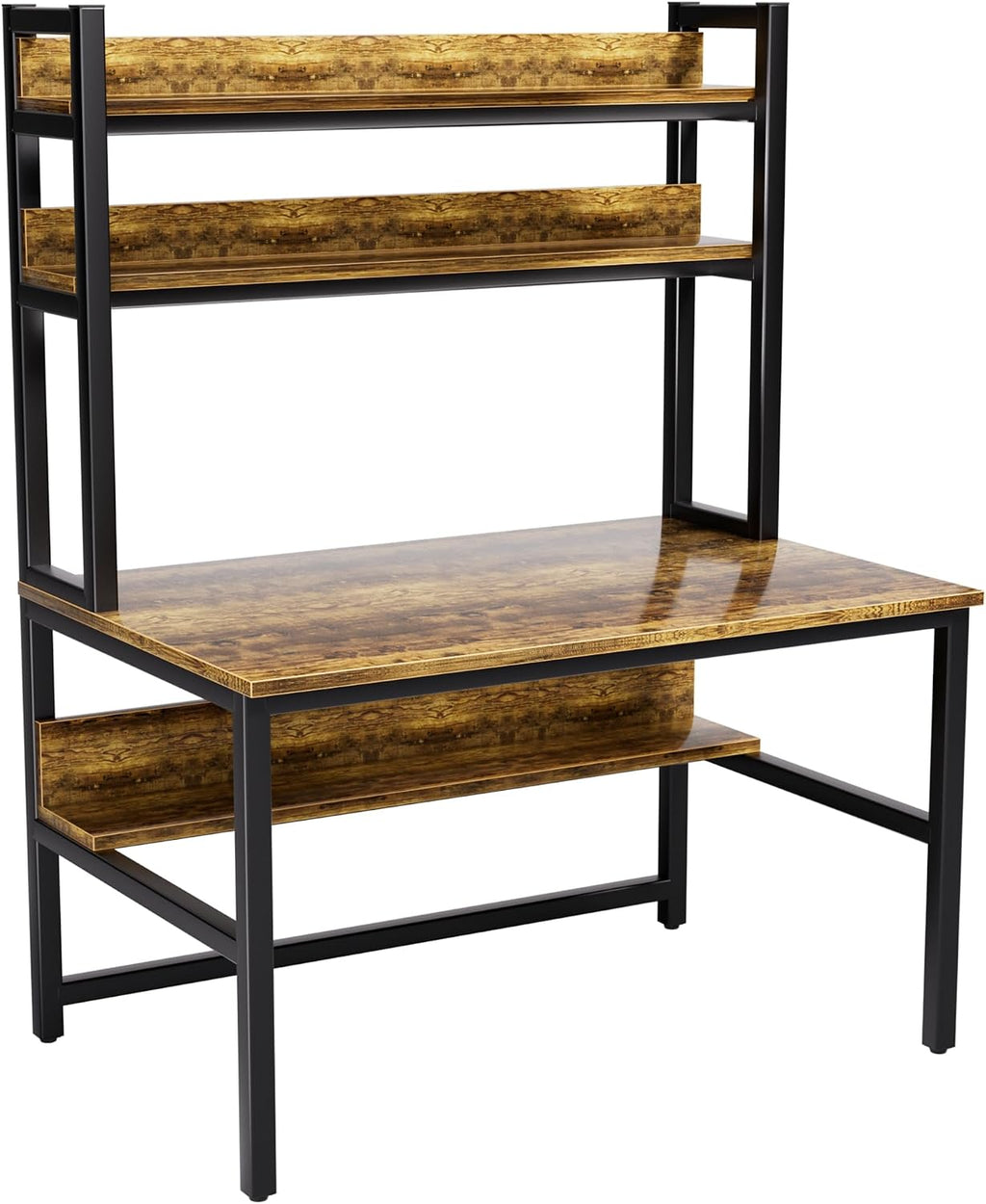 Aquzee Computer Desk with Hutch, 47'W x 23.6' D Desk with Shelves, Tall Home Office Desk with Bookshelf, Metal Legs Study Table with Upper Storage Shelf for Study Writing/Workstation