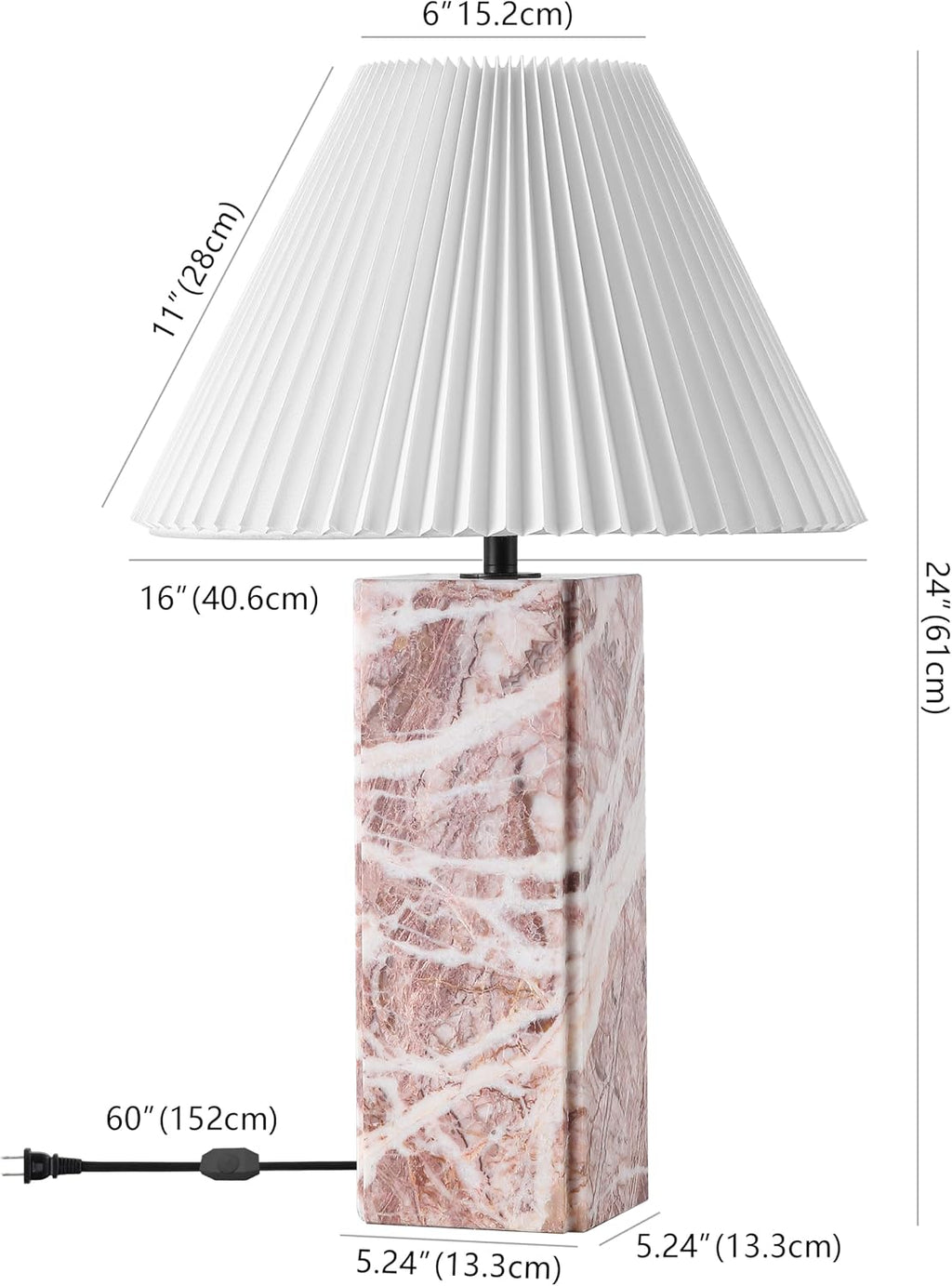SAFAVIEH Couture Lighting Collection - Mackenzie Square Tan Marble Table Lamp, 25' Modern Bedside or Living Room Light with White Cotton Shade, Dimmable with LED Bulb (CTL1080E)