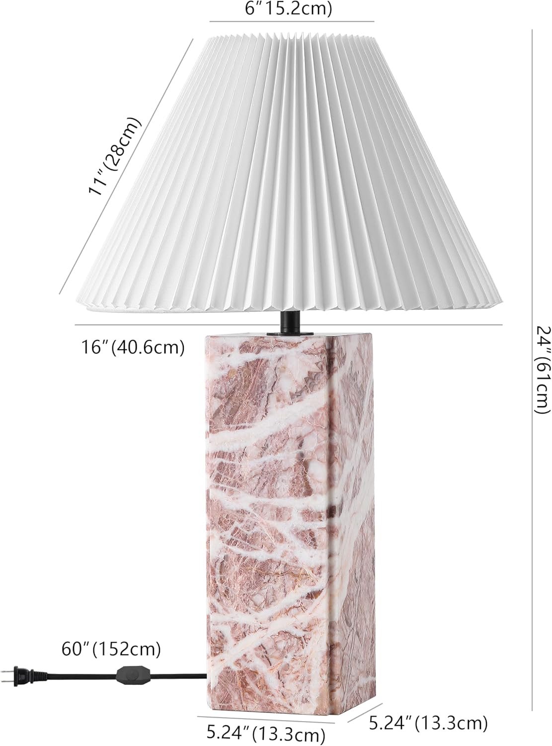 SAFAVIEH Couture Lighting Collection - Mackenzie Square Tan Marble Table Lamp, 25' Modern Bedside or Living Room Light with White Cotton Shade, Dimmable with LED Bulb (CTL1080E)