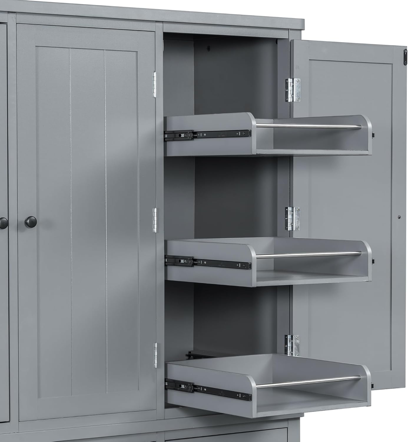 Farmhouse 74.8''H High Freestanding Kitchen Pantry, 53''Lx20''W Wooden Large Cupboard Storage Cabinet with Door Shelves, Adjustable Shelves, Pull-Out Trays and Drawers (Gray-6ds)