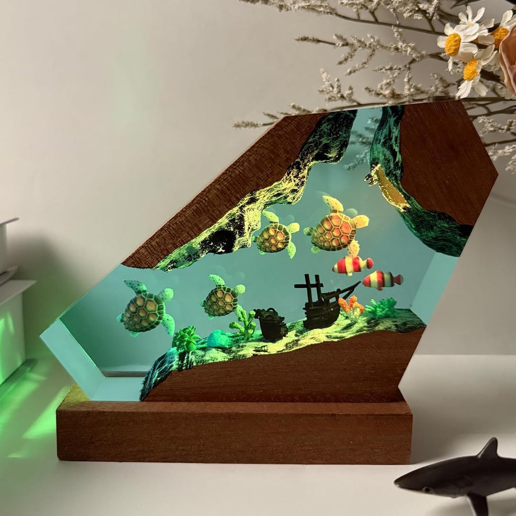 Sea Turtle Ocean Resin Lamp - Handmade Resin Night Light with USB Port, Variable Lights, Sea Turtle Gifts for Women and Men, Ocean Enthusiast Collectibles, Unique Birthday Gifts for Him & Her (8'x5')