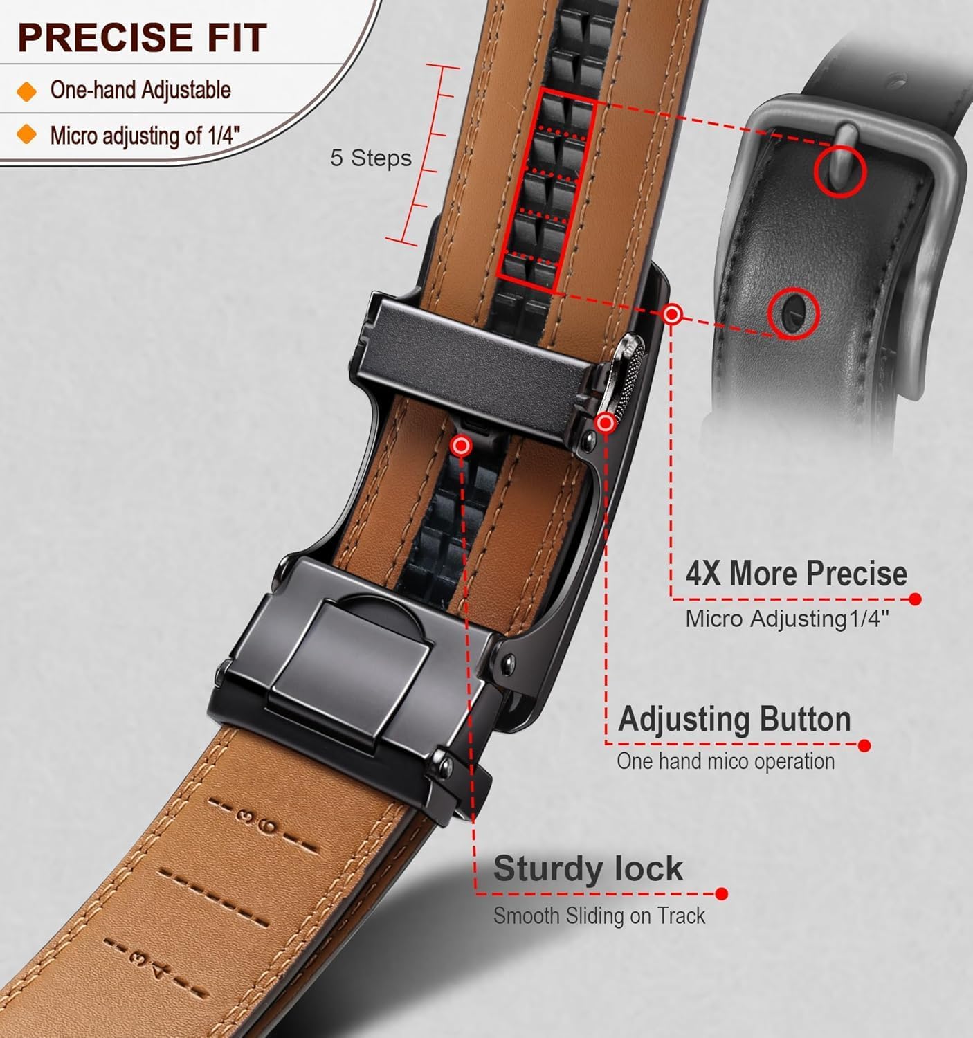 Ratchet Belts for Men 1-Pack, Stylish Genuine Leather Belts in Gift Set, 35mm