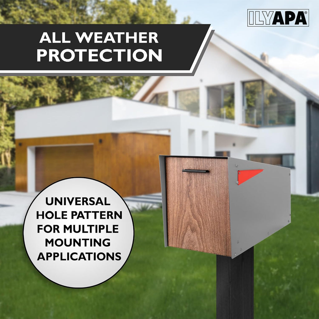 Ilyapa Modern Mailbox with Angle Design Post Mount - Metal Mailbox for Outside - Gray Exterior Mail Box - Powder Coated Steel - All Weather Resistant
