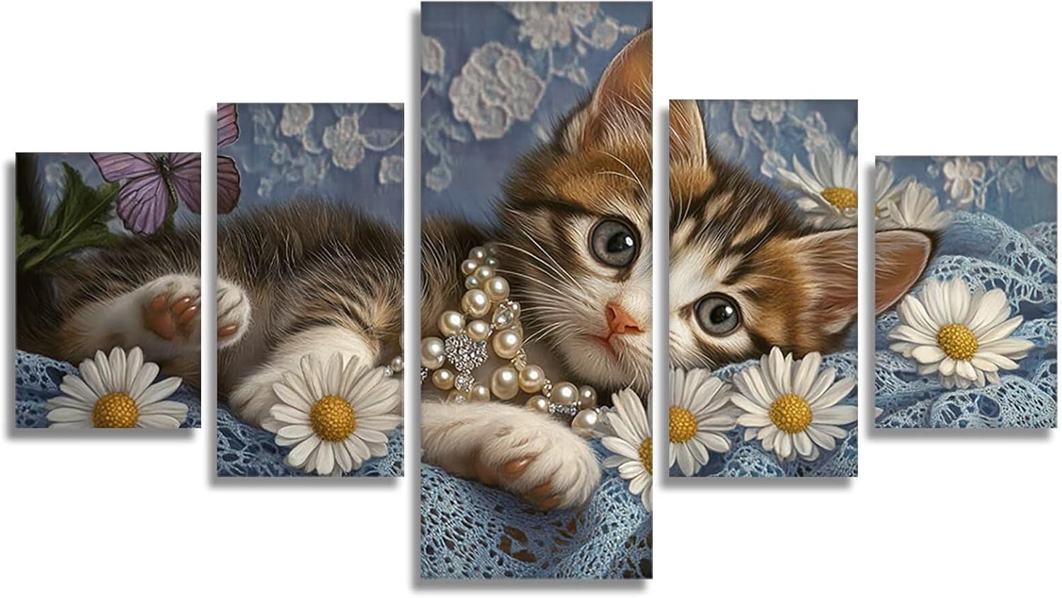 Daisy Diamond Art 5 Piece Diamond Painting Cat 5D Full Round Drill Dimond Art Paintings Crystal Rhinestones Crafts for Adults Gem Painting for Home Decor, Large Artwork for Wall 60 x 120 Inch,Model423