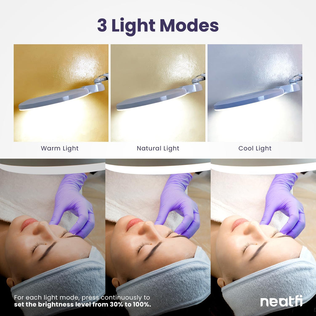 Neatfi (New Model) 1,200 Lumens LED Magnifying Lamp with Clamp, 8 Diopter, Correlated Color Temperature Control, 12W, 120 Pcs SMD LED (White, 5 Inch Lens)