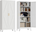 71' Tall Pantry Cabinet, White Metal Pantry Storage Cabinet, Kitchen Pantry Storage Cabinets with 2 Door and 4 Adjustable Shelves (White, 71' H)