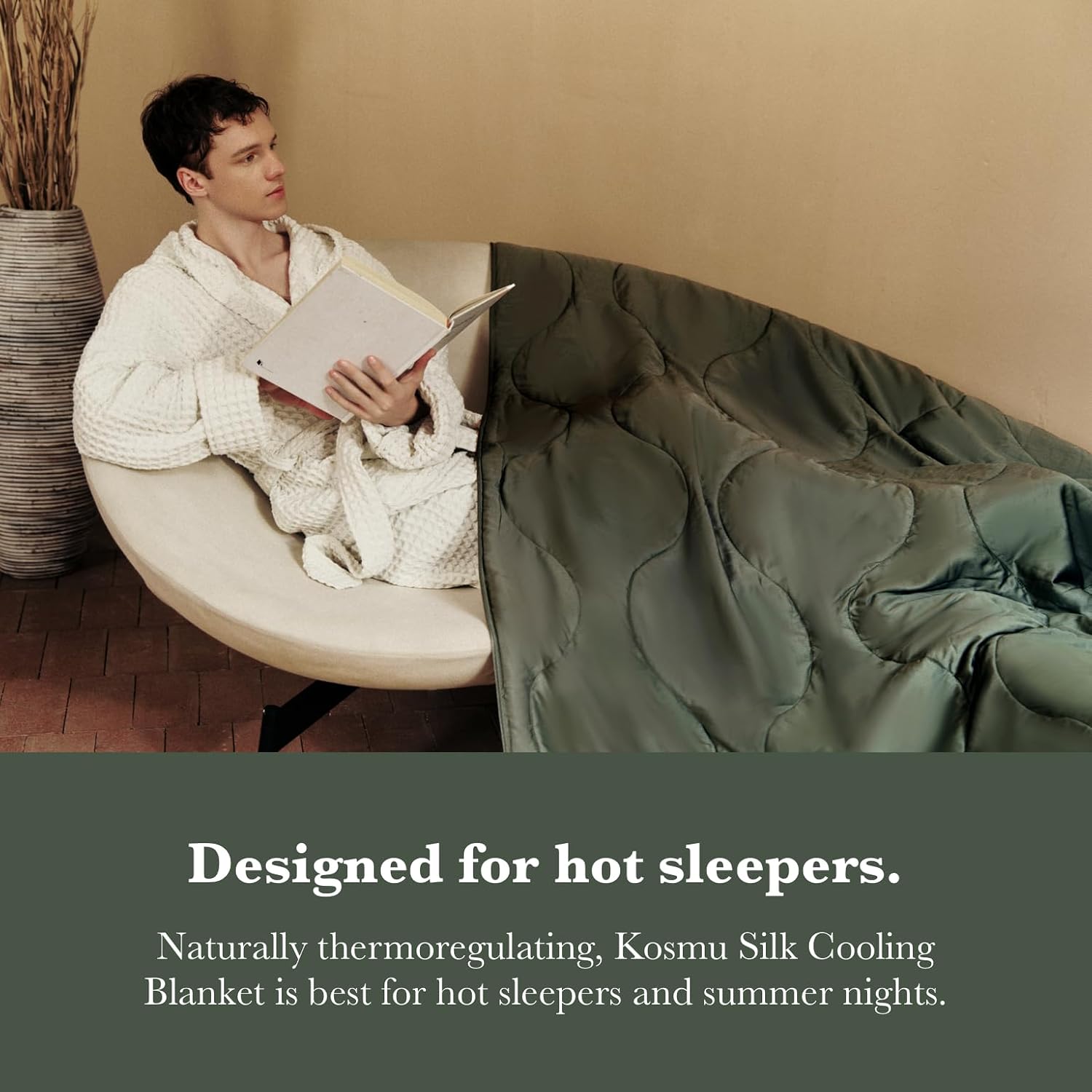Silk Comforter King Size | 100% Mulberry Silk Fill with Organic Bamboo Viscose Shell | Summer Cooling Blanket for Hot Sleepers, Lightweight Breathable All-Season Bedding (Olive, 104'x90')