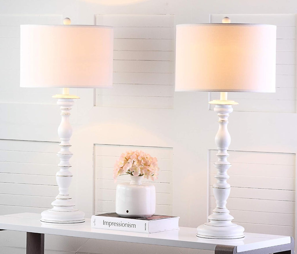 SAFAVIEH Lighting Collection Mamie Farmhouse Cream Candlestick 33-inch Bedroom Living Room Home Office Desk Nightstand Table Lamp Set of 2 (LED Bulbs Included)